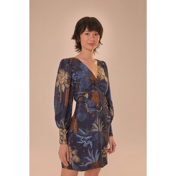 Farm Rio Navy Blue Night Jungle Mini Dress Size Small New W/tag - Picture 1 of 8